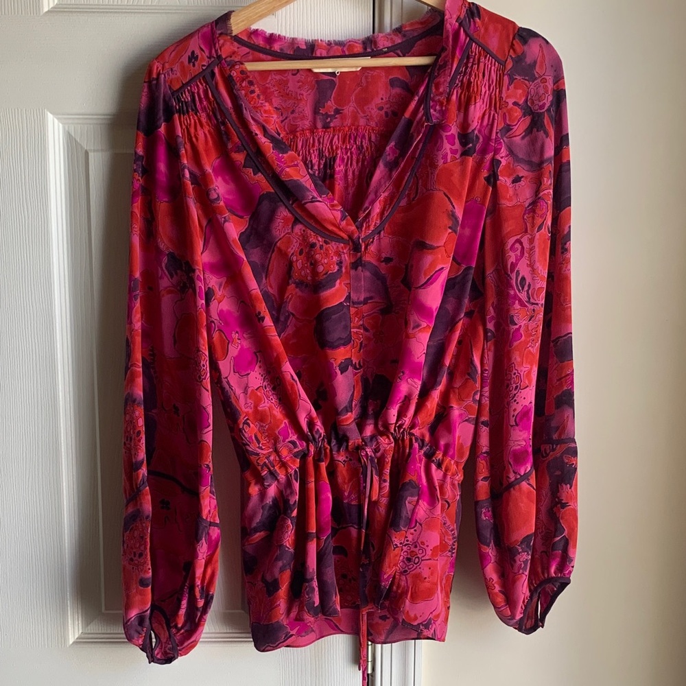 Rebecca Taylor Vibrant Floral Blouse - Pink and Red